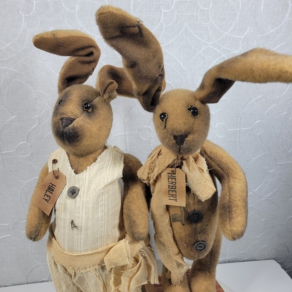 Honey and Me Herbert Haley Bunny Rabbits Folk Art Primitive Easter Spring Decor - Picture 5 of 16